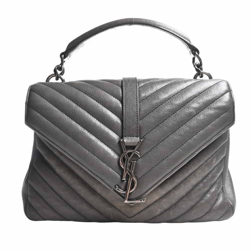 Saint Laurent Leather College 2way Chain Shoulder Bag Gray